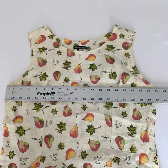 Wooden Ships Dress S 100% Linen Beige Pear Fruit Vintage Funky Cottage Country - Picture 6 of 7